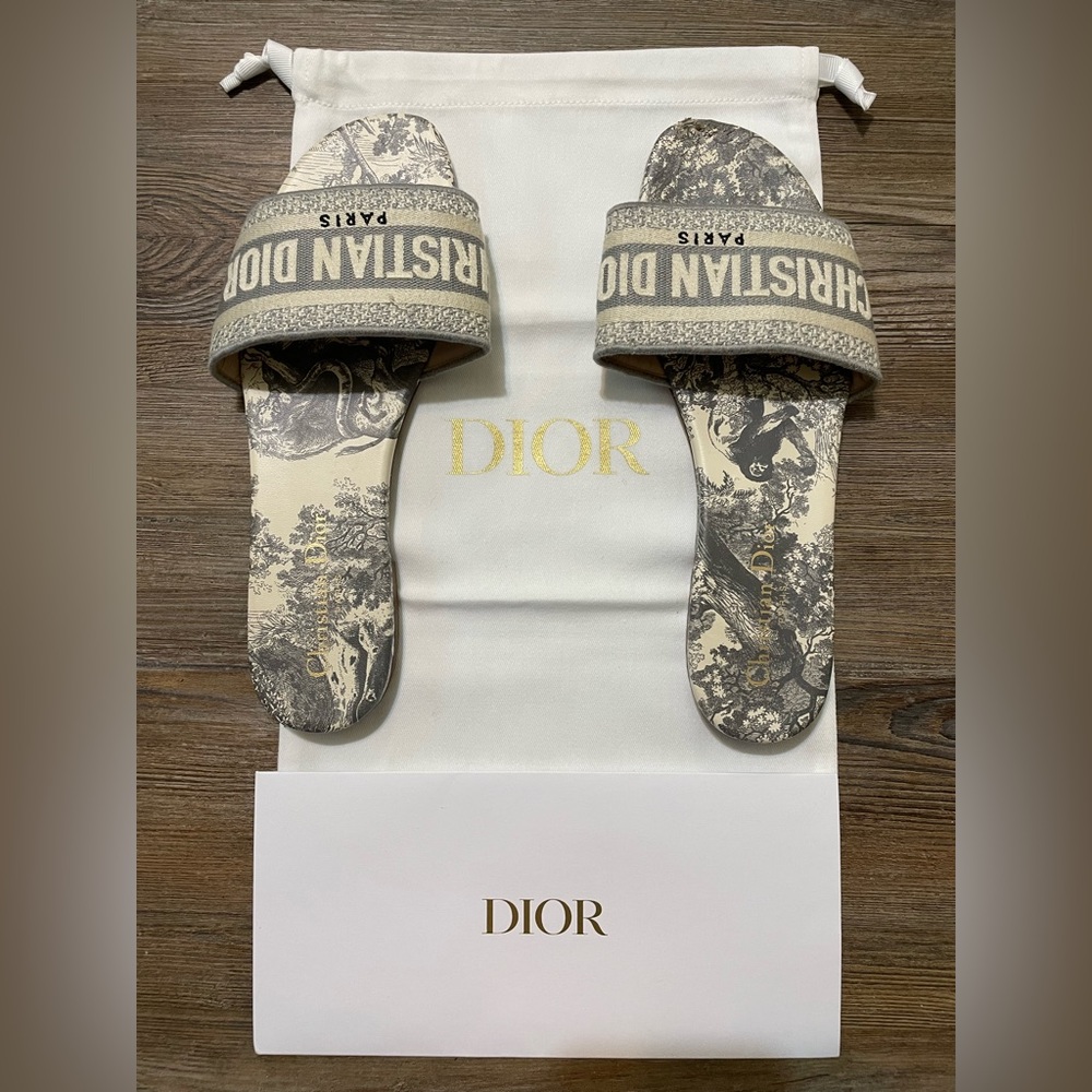 Authentic Dior Dway slides Gray Toile de Jouy